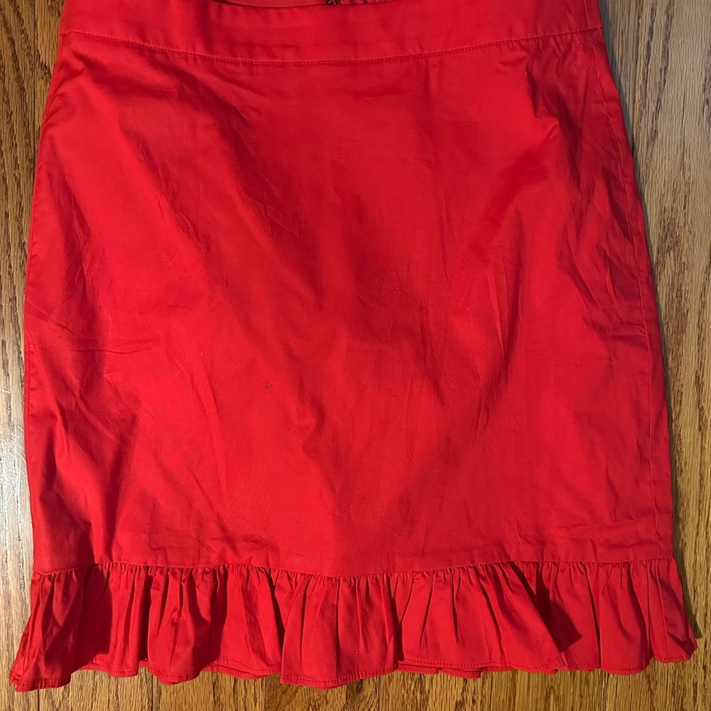 J. Crew Red High Waisted Skirt with Ruffle Hem